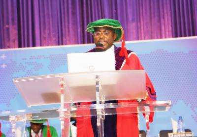 Prof Emeka E. Iweala, delivering Covenant University’s 26th Inaugural lecture on the topic ‘Confronting The Ravaging “Crab” For Sustainable Development: A Biochemistry Archetype’
