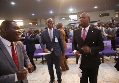 Vice Chancellor Professor Abiodun H. Adebayo Joined By Acting Registrar Mr. Emmanuel K. Igban And Dean College Of Engineering Professor David Olukanni In A Dance