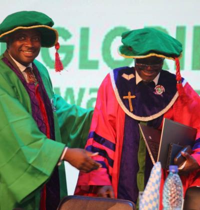 Vice Chancellor Professor Abiodun H. Adebayo Congratulates Professr Afolabi For Successfully Delivering His Inaugural Lecture